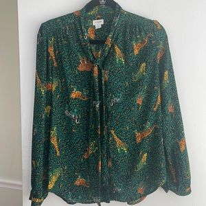 Neck tie jungle print blouse